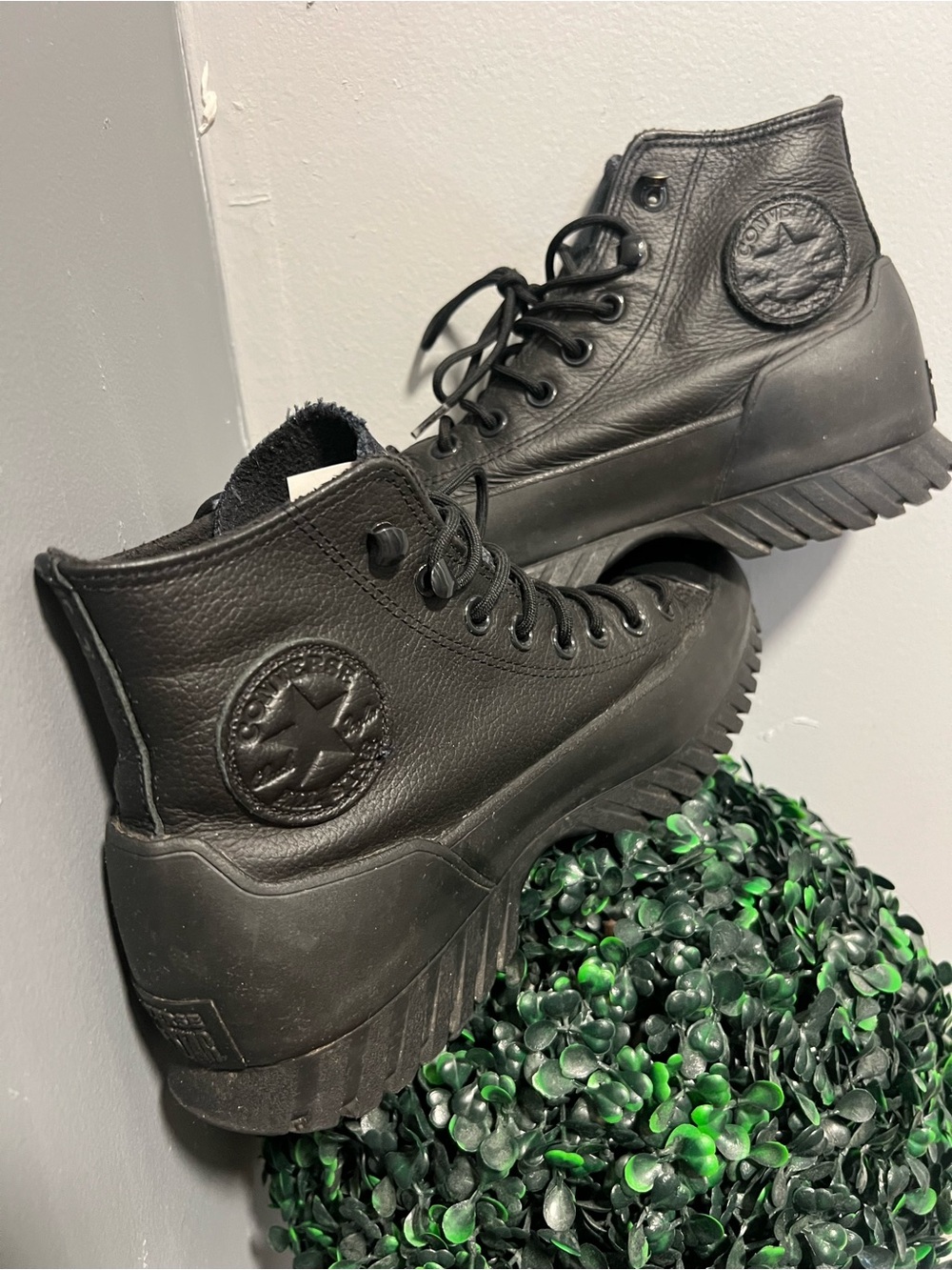 Converse Black Leather Platform High-Top Boots